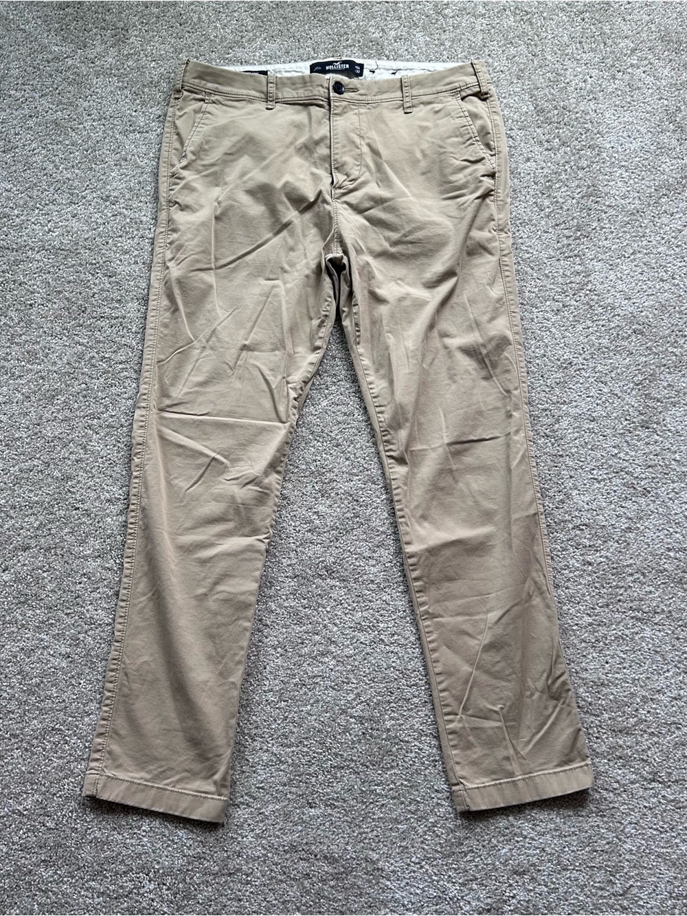 Hollister Men’s Skinny Chino Pants Tan Khaki Epic Flex Stretch Size 34x32